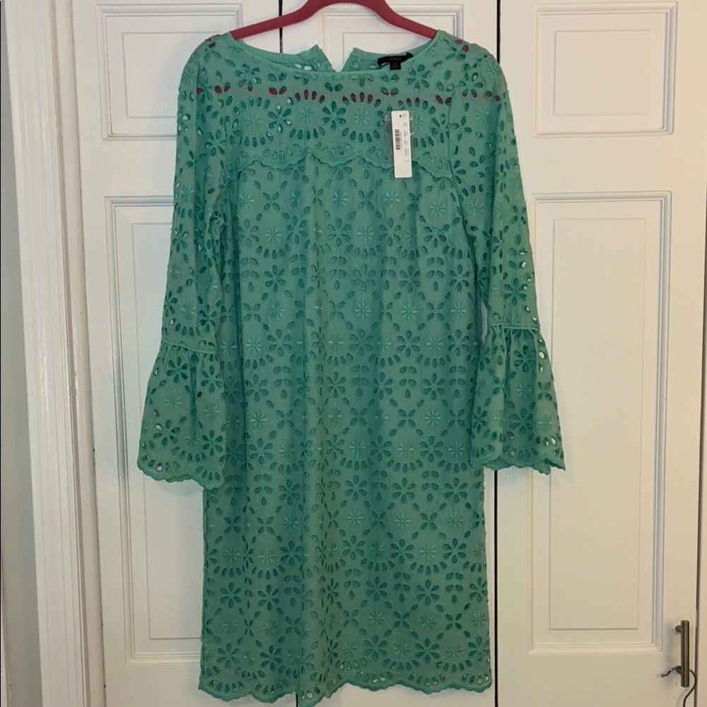 J. Crew multicolored lace knee-length dress with bell sleeves.